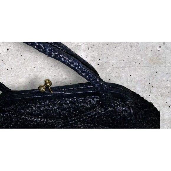 VINTAGE MANTESSA BLUE STRAW HINGED PURSE Hand Mase In JAPAN - Picture 2 of 11